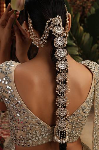 Gold plated kundan hair braid pin