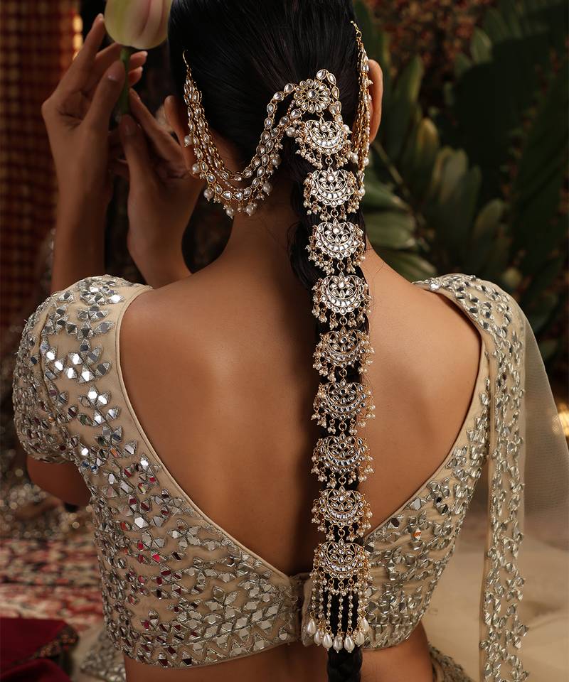 Gold plated kundan hair braid pin