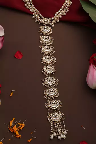 Gold plated kundan hair braid pin