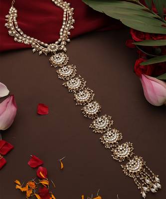Gold plated kundan hair braid pin 3