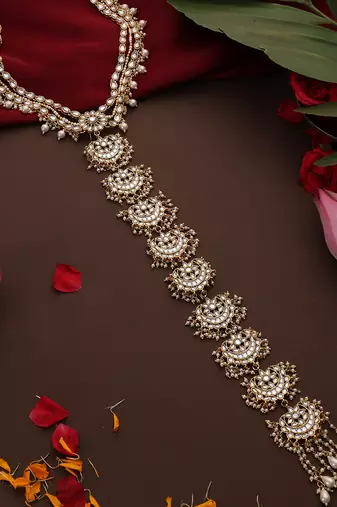 Gold plated kundan hair braid pin