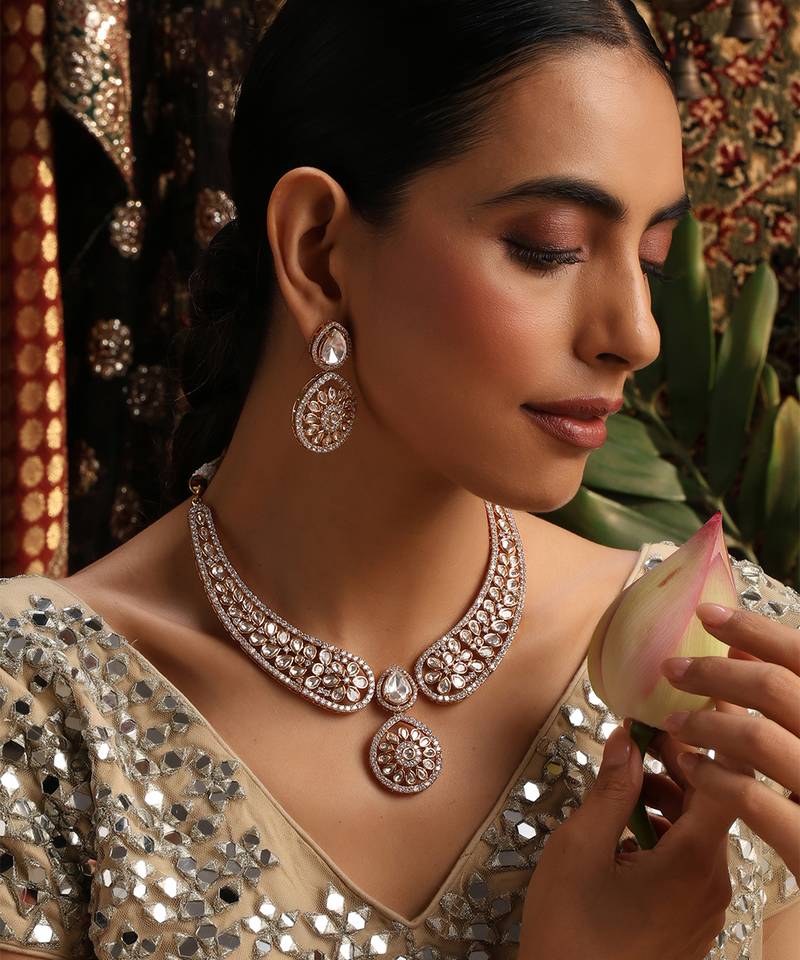 gold plated kundan necklace set