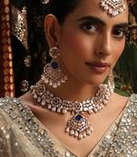gold plated kundan blue stones necklace set