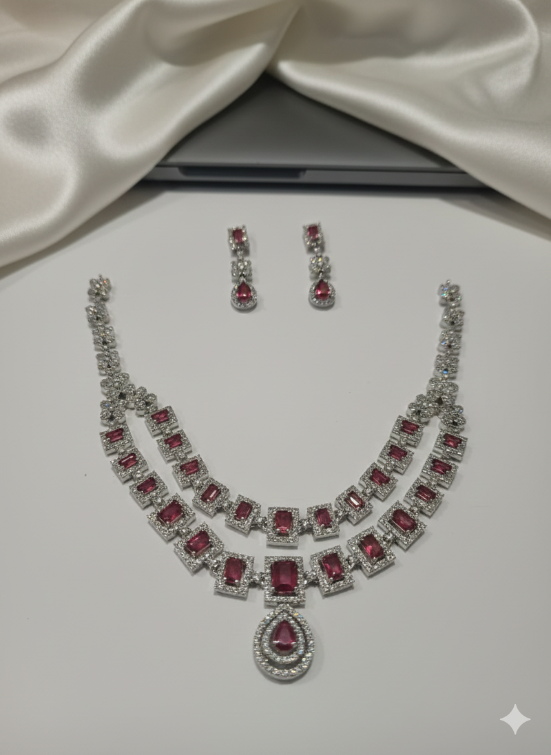 Red american diamonds necklaces
