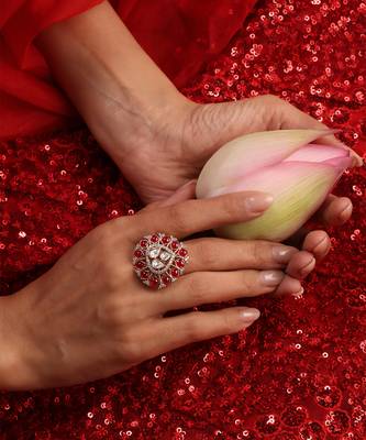 Rose gold plated kundan red stones ring 1