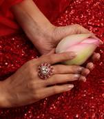 Rose gold plated kundan red stones ring