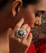 Gold plated kundan green stones ring