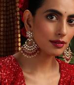 Gold plated kundan red stones chandbali earrings