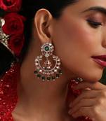 gold plated kundan green stones chandbali earrings