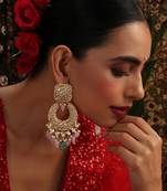 Gold plated kundan pink stones chandbali earrings