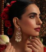 Gold plated kundan red stones chandbali earrings