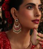 Gold plated kundan multicolor stones chandbali earrings