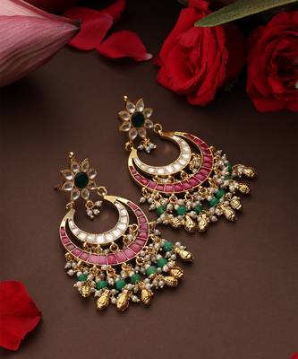 Gold plated kundan multicolor stones chandbali earrings 2