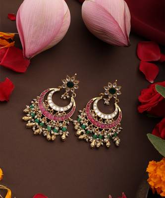 Gold plated kundan multicolor stones chandbali earrings 4
