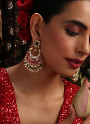 Gold plated kundan multicolor stones chandbali earrings 5