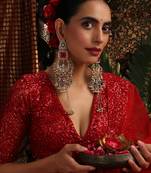 TwoTone plated kundan red stones dangler earrings