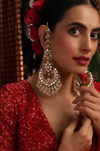 Gold plated kundan chandbali earrings