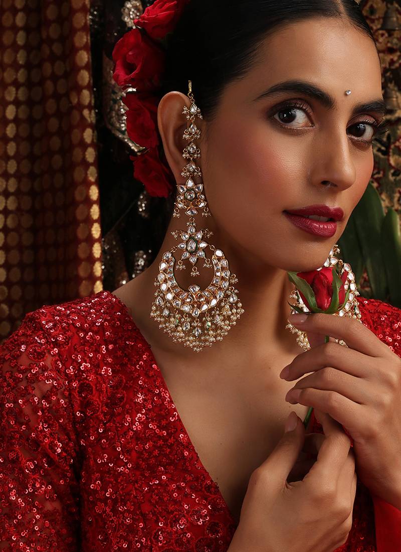 Gold plated kundan chandbali earrings