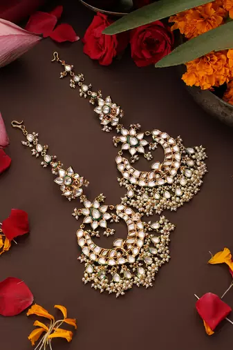 Gold plated kundan chandbali earrings