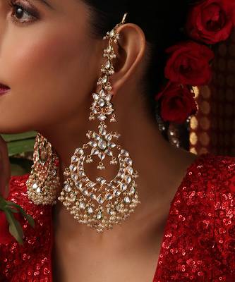 Gold plated kundan chandbali earrings 3
