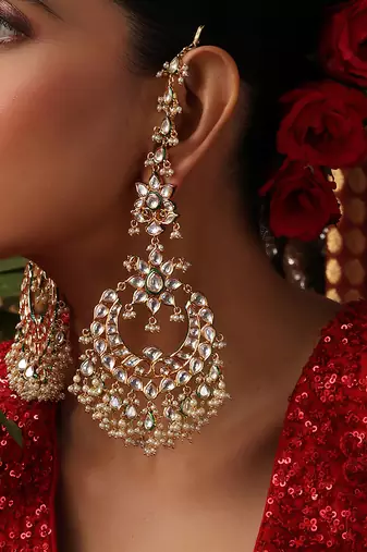 Gold plated kundan chandbali earrings
