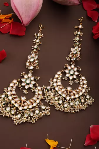 Gold plated kundan chandbali earrings