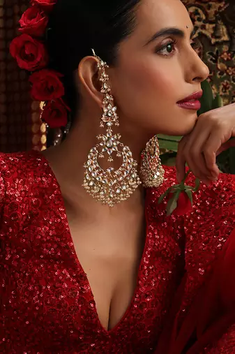 Gold plated kundan chandbali earrings