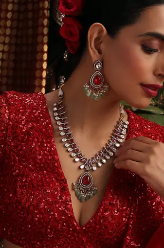 Gold plated kundan multicolor stones necklace set