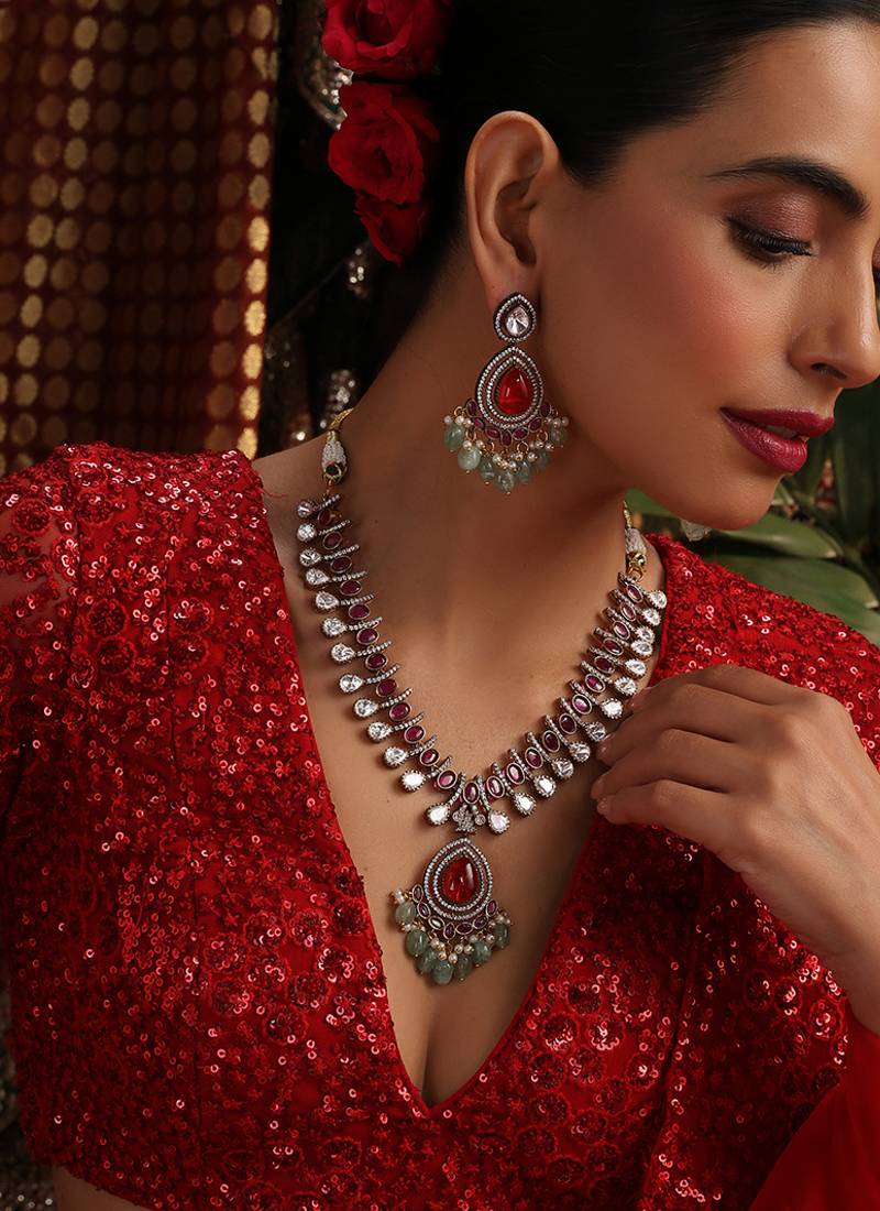 Gold plated kundan multicolor stones necklace set