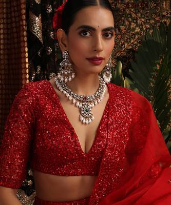 Gold plated kundan pearl necklace set 5