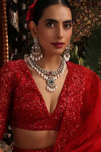Gold plated kundan pearl necklace set