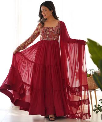 Red Silk Sequin Anarkali with dupatta 2