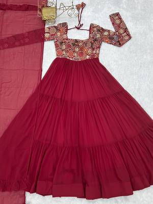 Red Silk Sequin Anarkali with dupatta 5