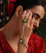 Gold plated kundan green stones hathpool