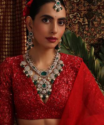 Gold plated kundan green stones necklace set 1
