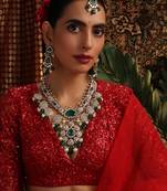 Gold plated kundan green stones necklace set