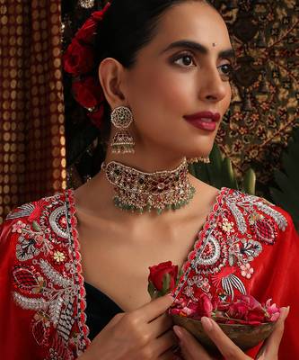 Gold plated kundan multicolor stones choker necklace set 1
