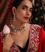 Gold plated kundan red stones choker necklace set