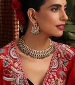 Gold plated kundan green stones necklace set