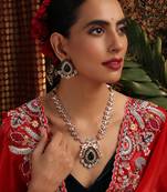 gold plated kundan green stones necklace set