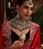 Gold plated kundan green stones necklace set