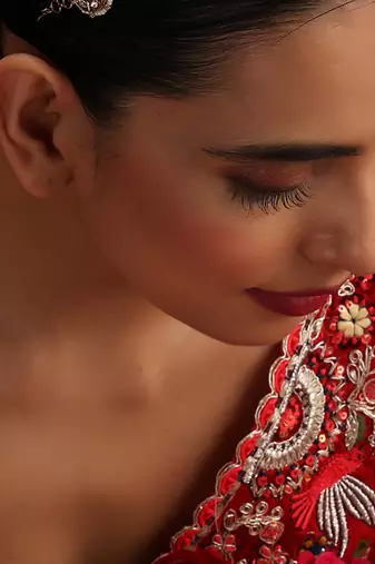 Gold plated kundan pink stones sheesh pool