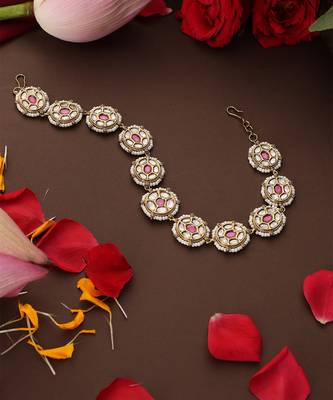 Gold plated kundan pink stones sheesh pool 2