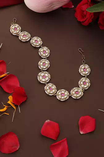 Gold plated kundan pink stones sheesh pool