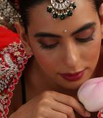 Gold plated kundan green stones maang tikka