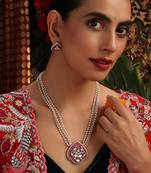 Gold plated kundan red stones pendant necklace set