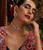 Rose gold plated kundan pink stones choker necklace set