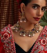 Gold plated kundan multicolor stones necklace set