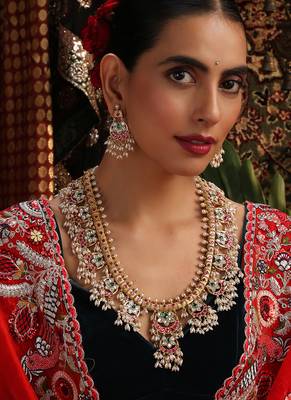 Gold plated kundan multicolor stones necklace set 1