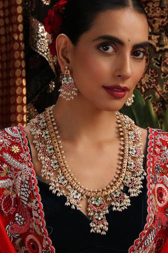 Gold plated kundan multicolor stones necklace set